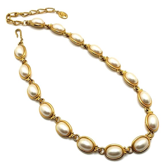 Liz Claiborne Jewelry - Vintage 1980s Liz Claiborne Faux Pearl Link Necklace Gold Tone 16" to 19"